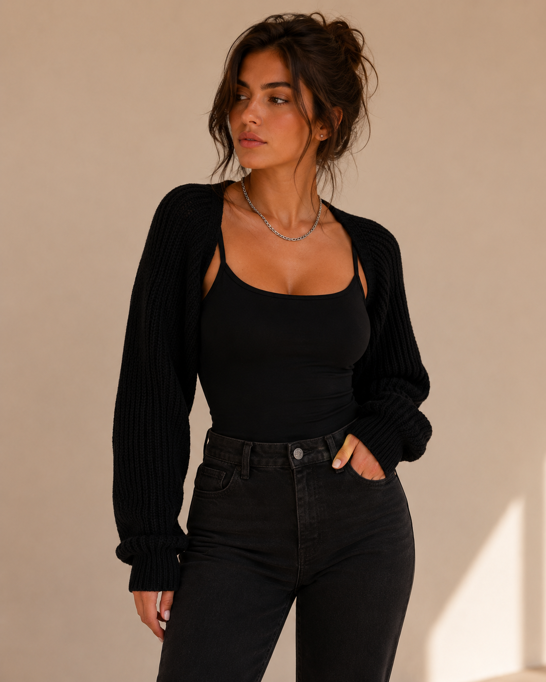 Cropped Open Front Knit Cardigan