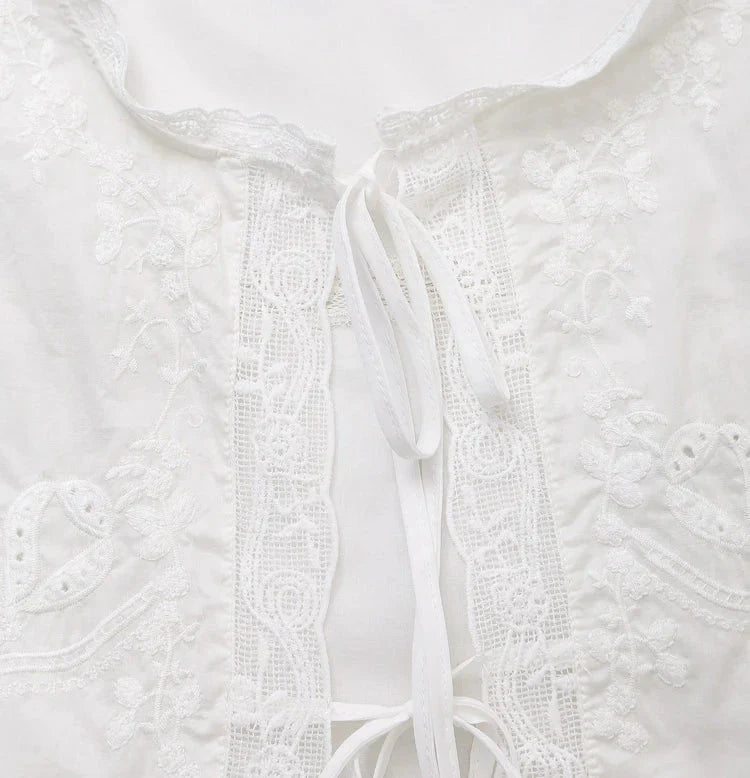 Blouse with Embroidered Lace Trim