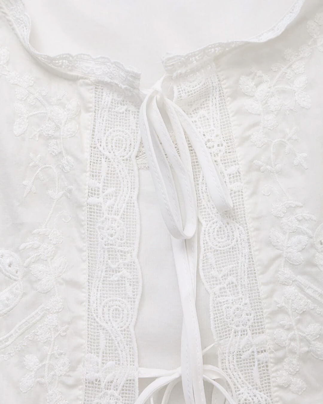 Blouse with Embroidered Lace Trim