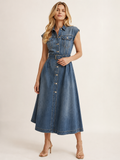 Blue Belted Denim Midi Shirt Dress