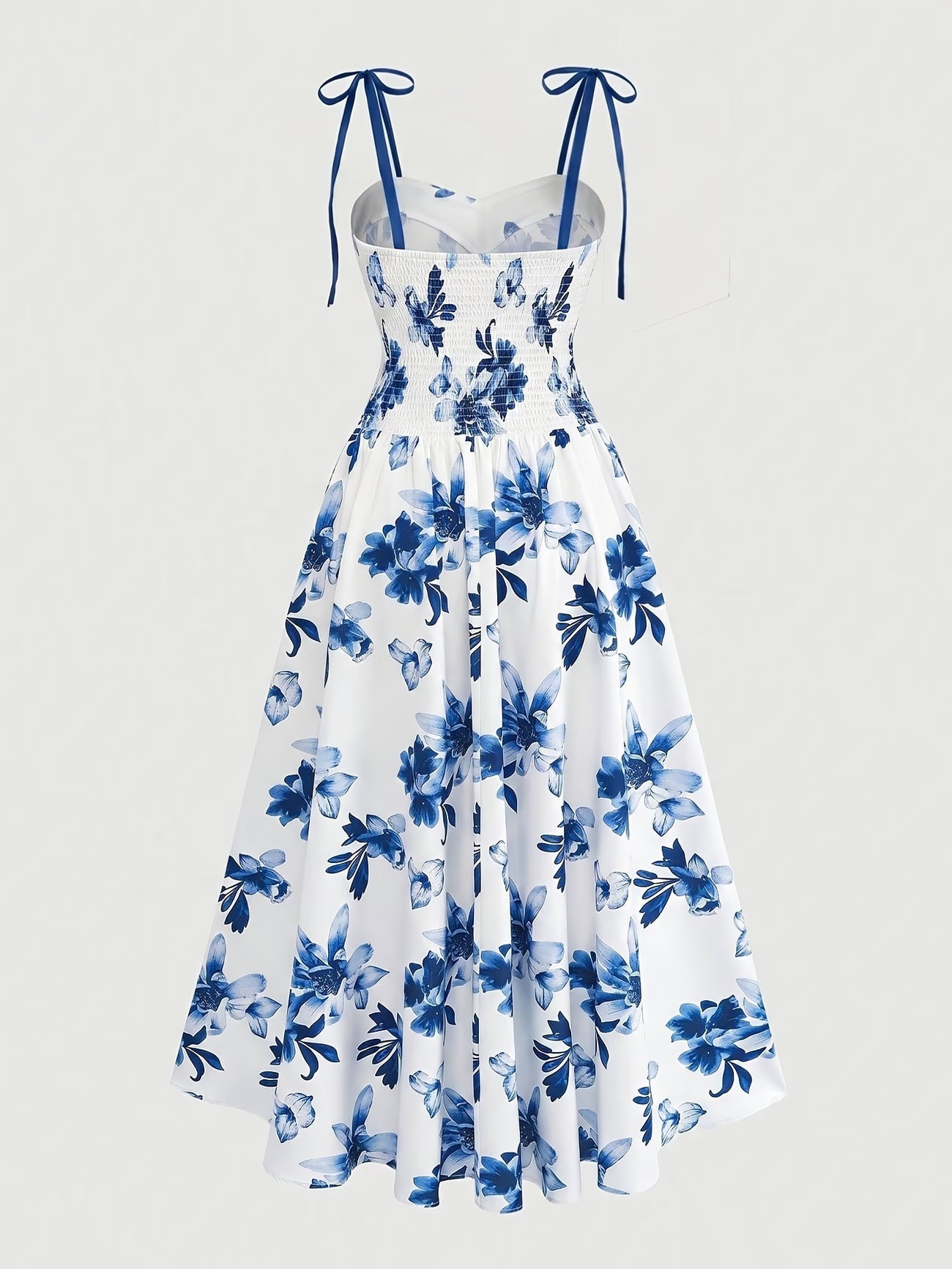 Blue Floral V-Neck Ruffle Maxi Dress