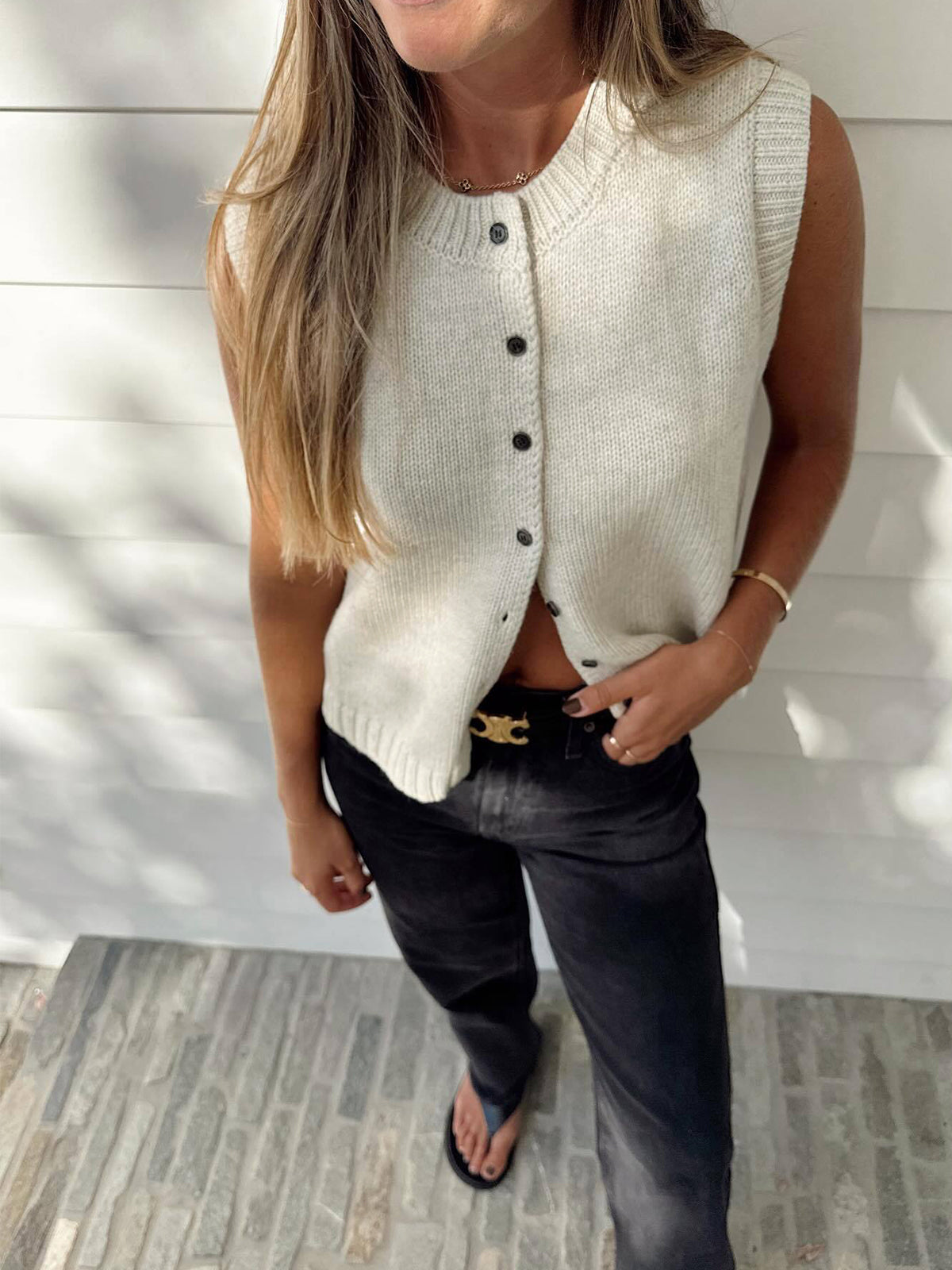 Button Up Knit Sweater Vest