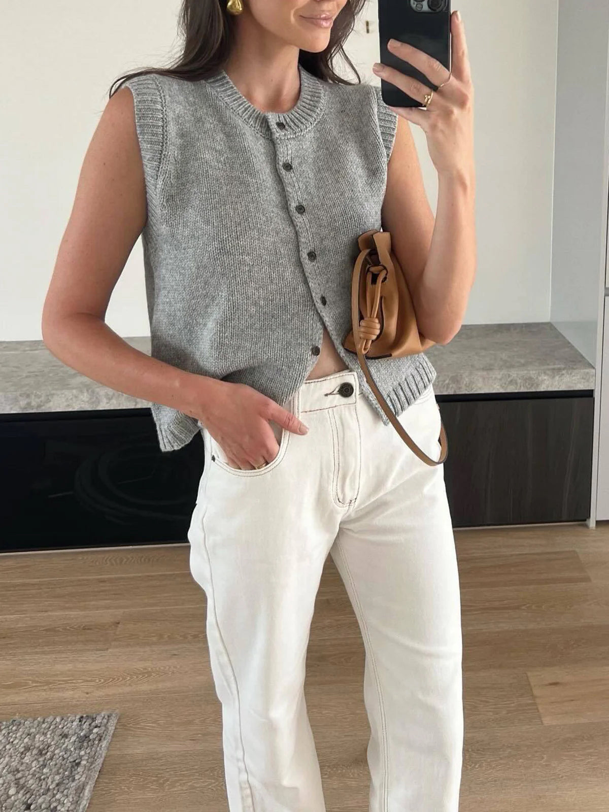 Button Up Knit Sweater Vest