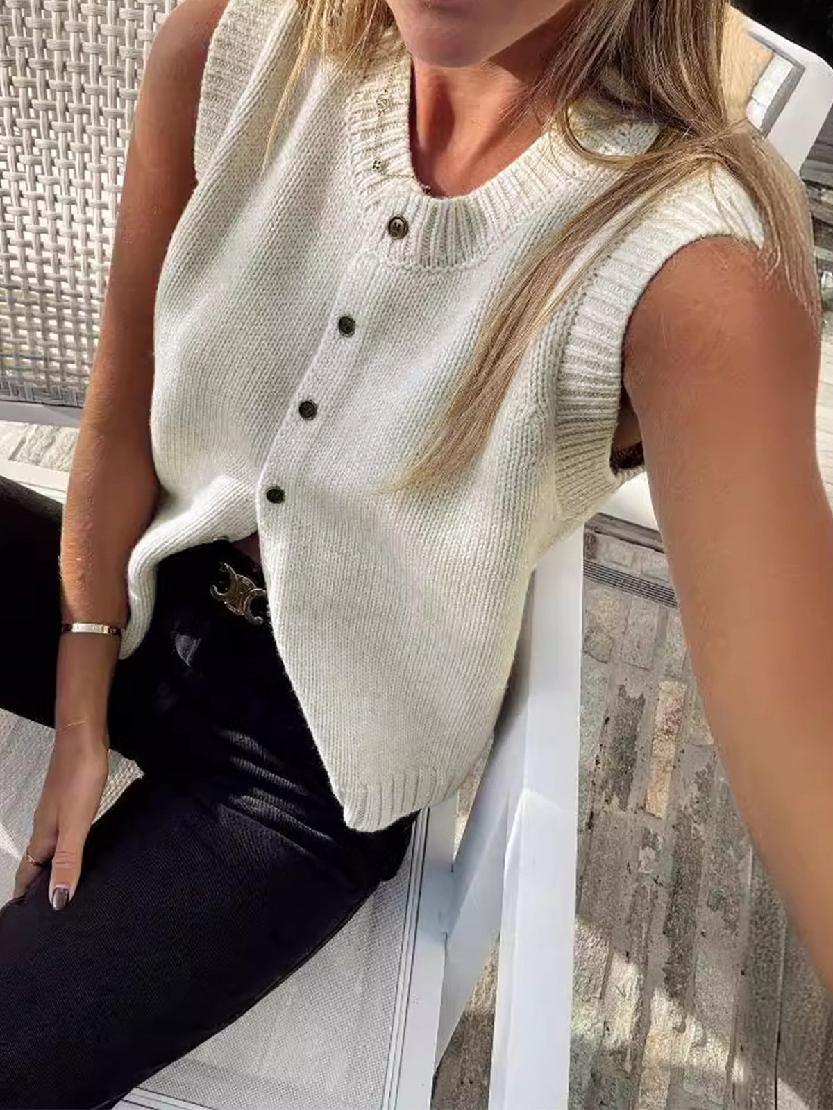 Button Up Knit Sweater Vest