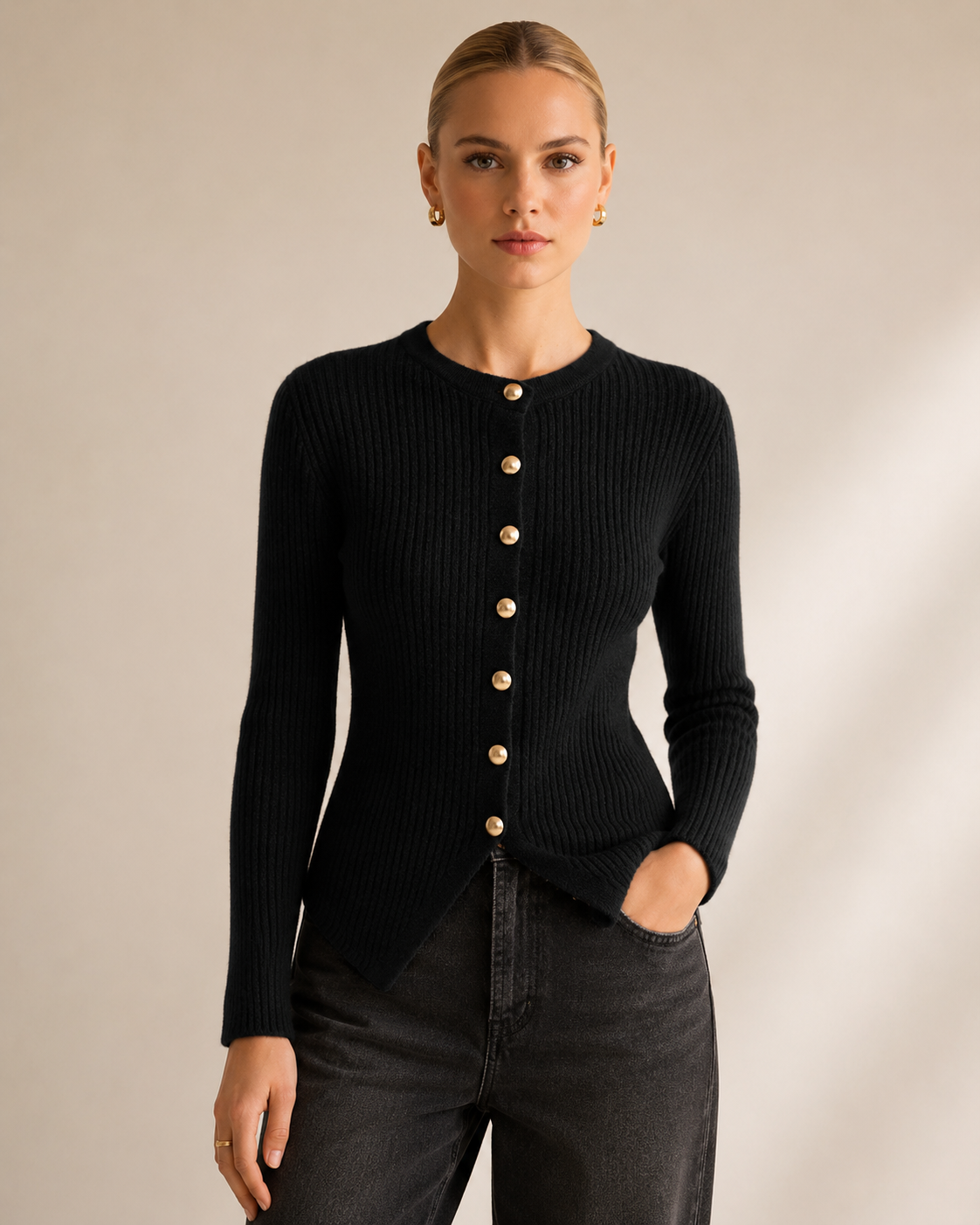 Button-Down Longline Knit Cardigan