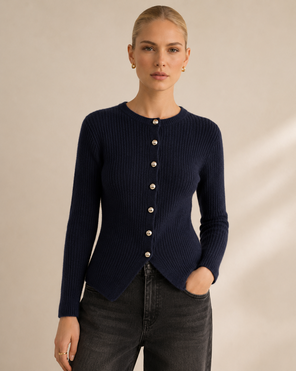 Button-Down Longline Knit Cardigan
