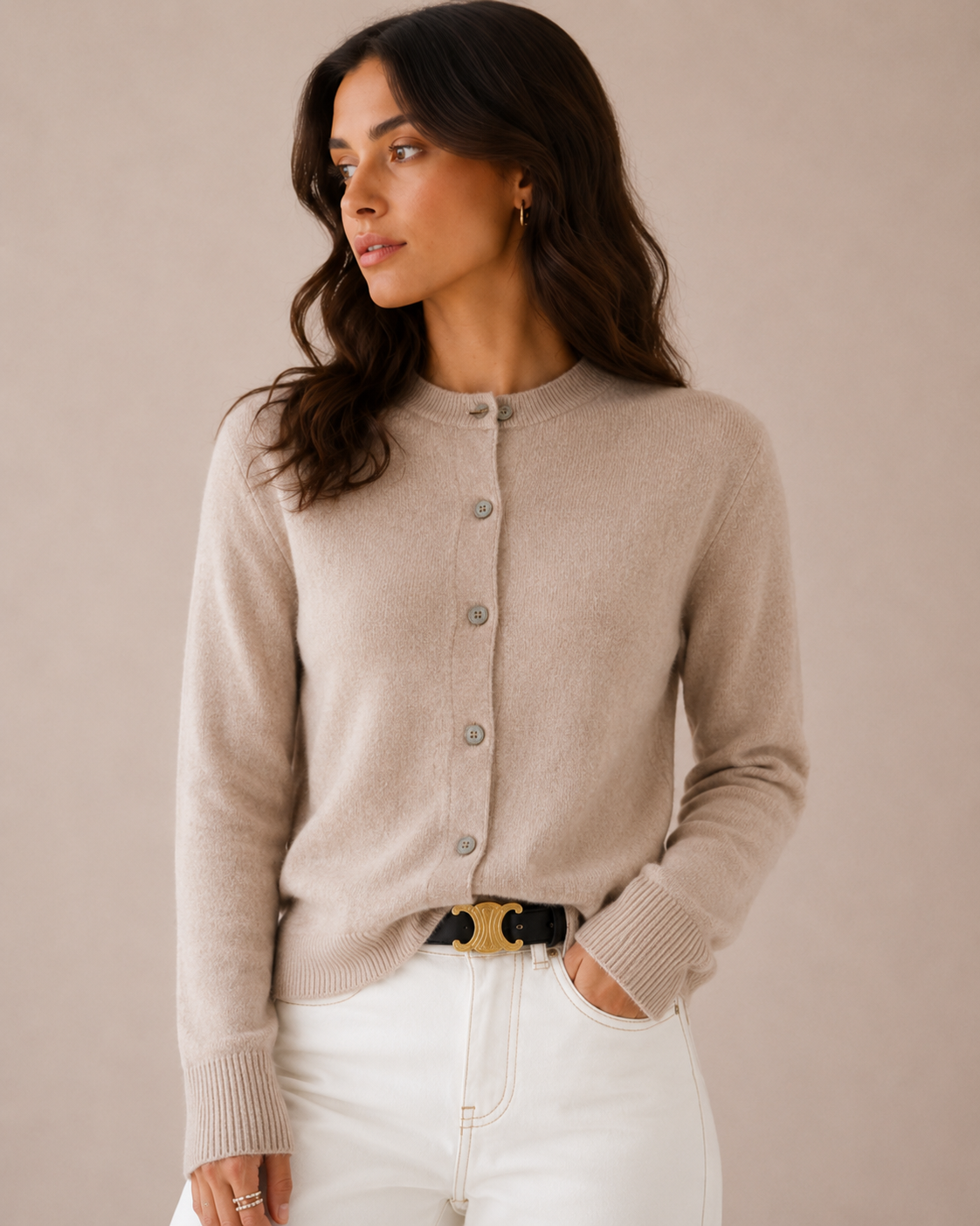 Cashmere Button Front Fitted Cardigan