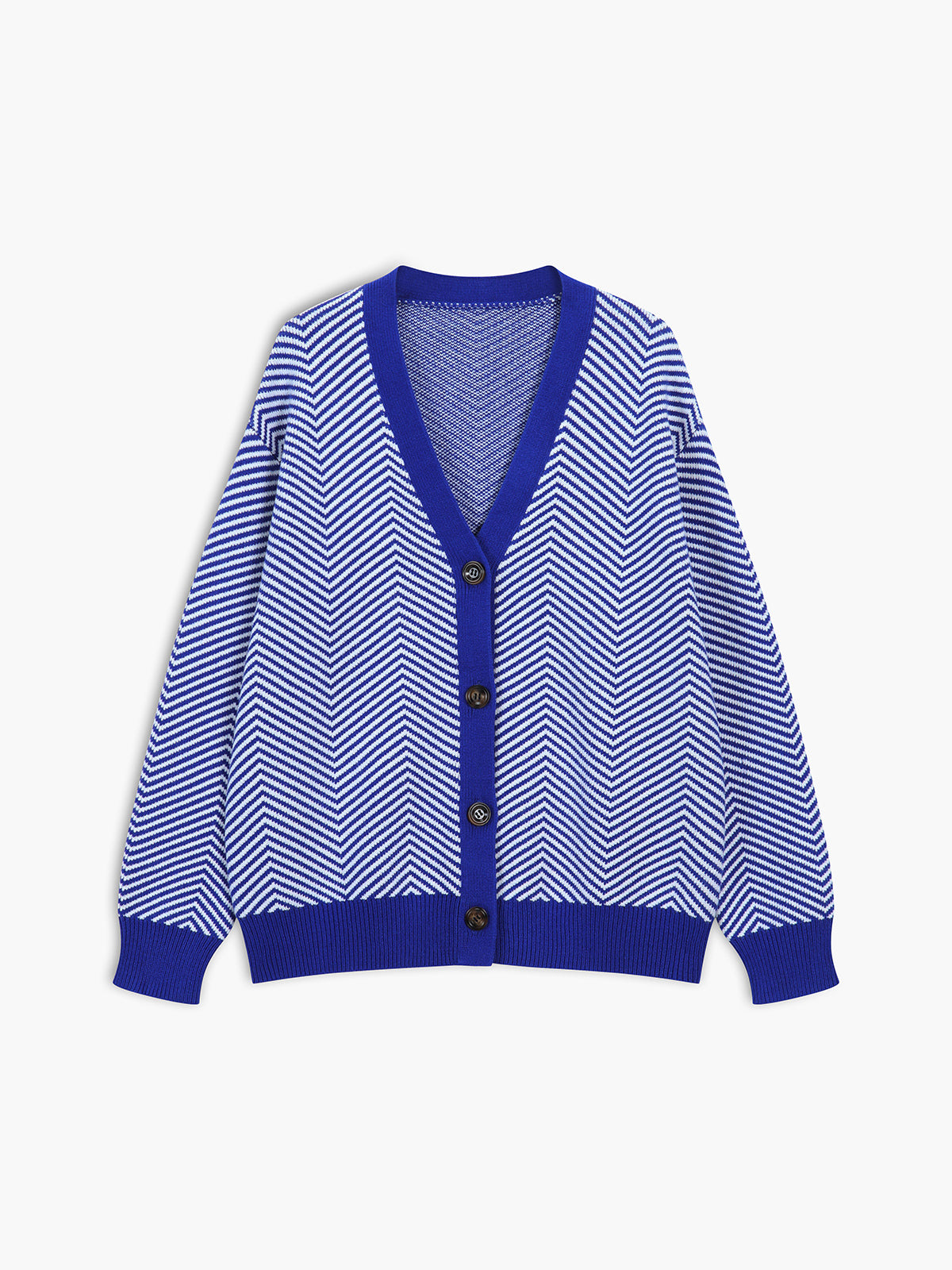 Chevron Knit Cardigan with Contrast Buttons