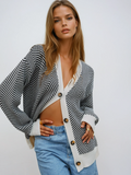 Chevron Knit Cardigan with Contrast Buttons