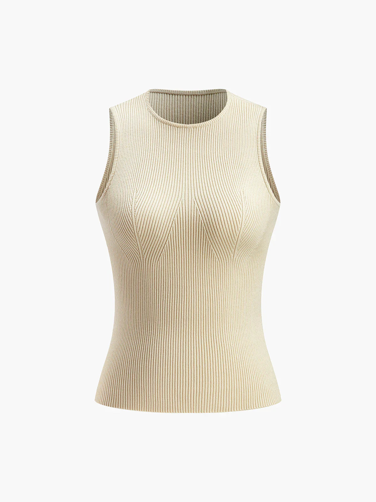 Crew Neck Sculpted Seam Ribbed Knit Tank Top