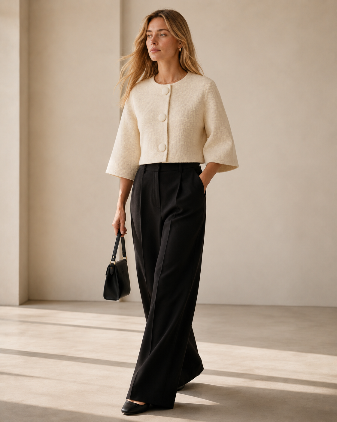 Cropped Crew Neck Knit Bolero Cardigan