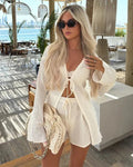 Crochet Hollow Out Top and Wide Leg Shorts Set