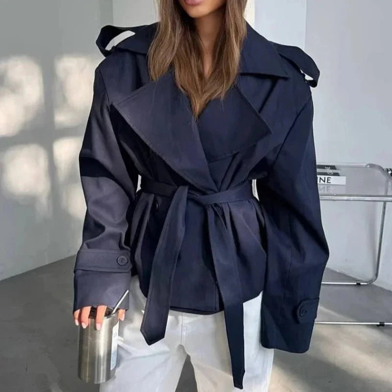 Cropped Trench Coat with Side Lace Up Detail