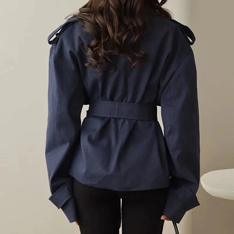 Cropped Trench Coat with Side Lace Up Detail