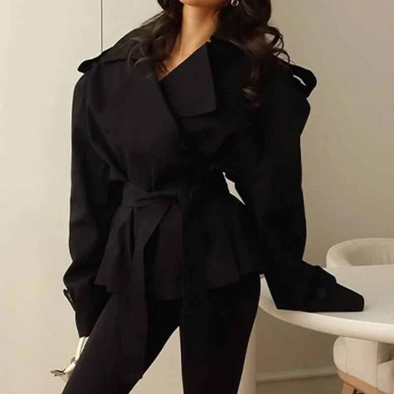 Cropped Trench Coat with Side Lace Up Detail