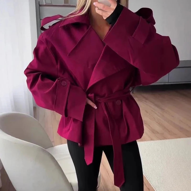 Cropped Trench Coat with Side Lace Up Detail