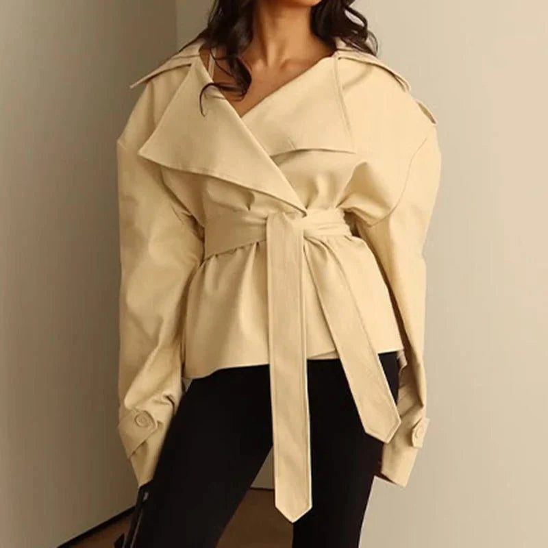 Cropped Trench Coat with Side Lace Up Detail