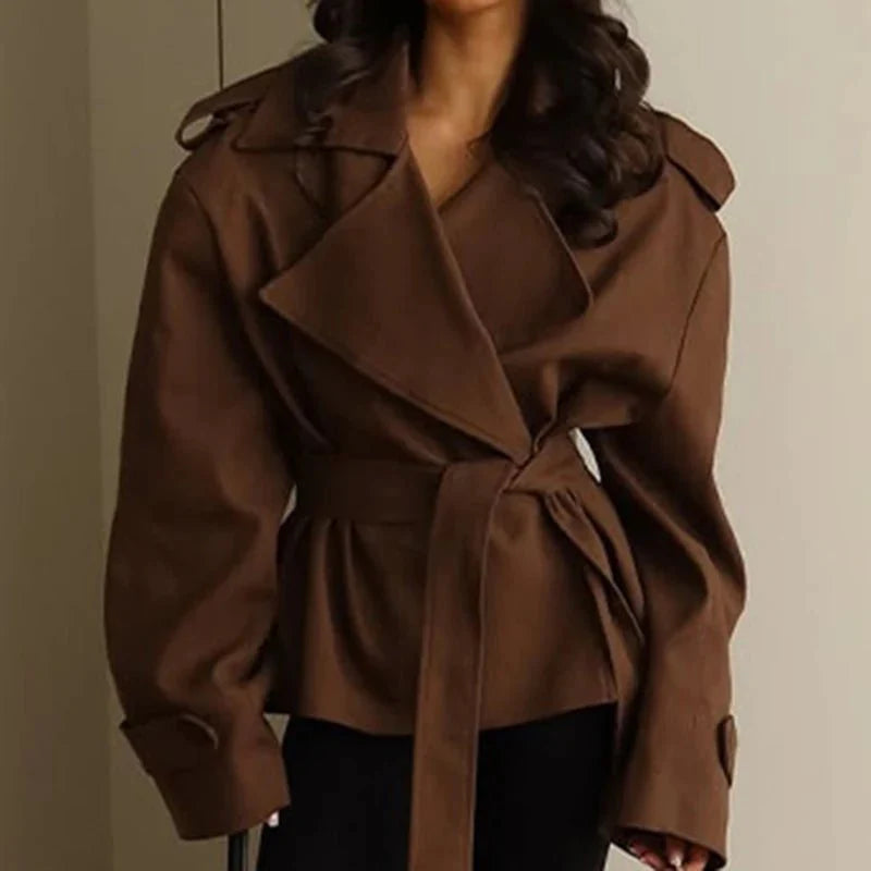 Cropped Trench Coat with Side Lace Up Detail