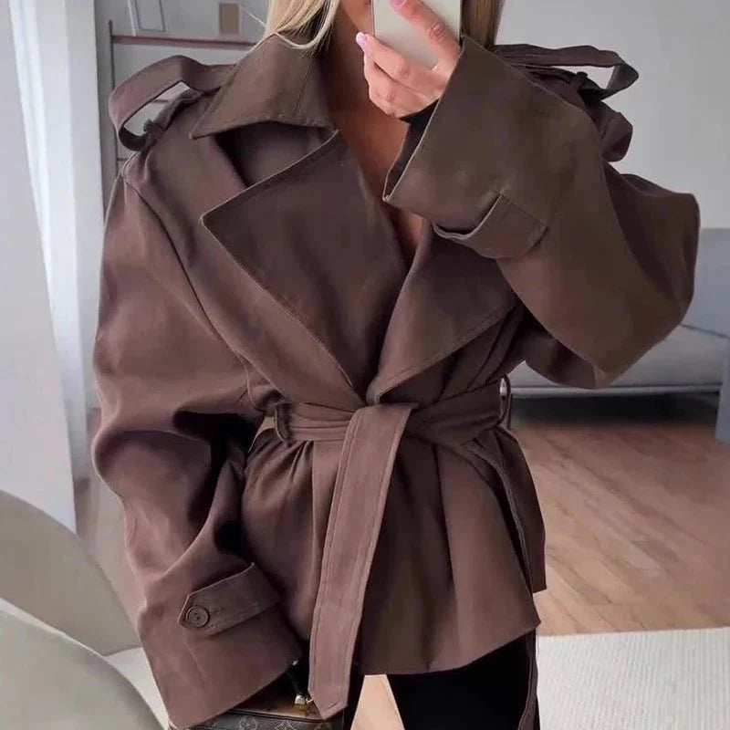Cropped Trench Coat with Side Lace Up Detail