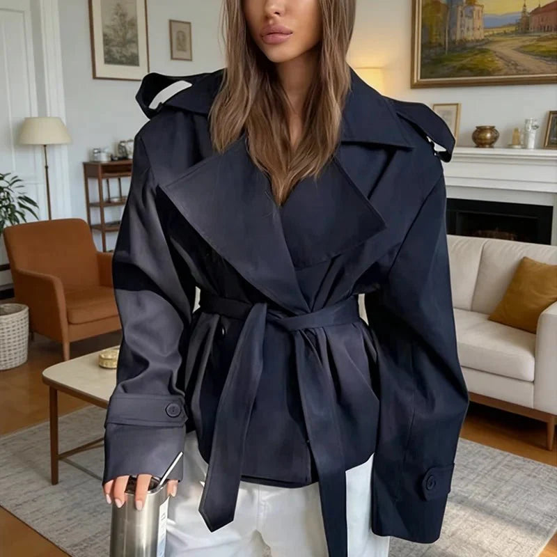 Cropped Trench Coat with Side Lace Up Detail