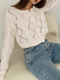 Diamond Eyelet Button Up Knit Top