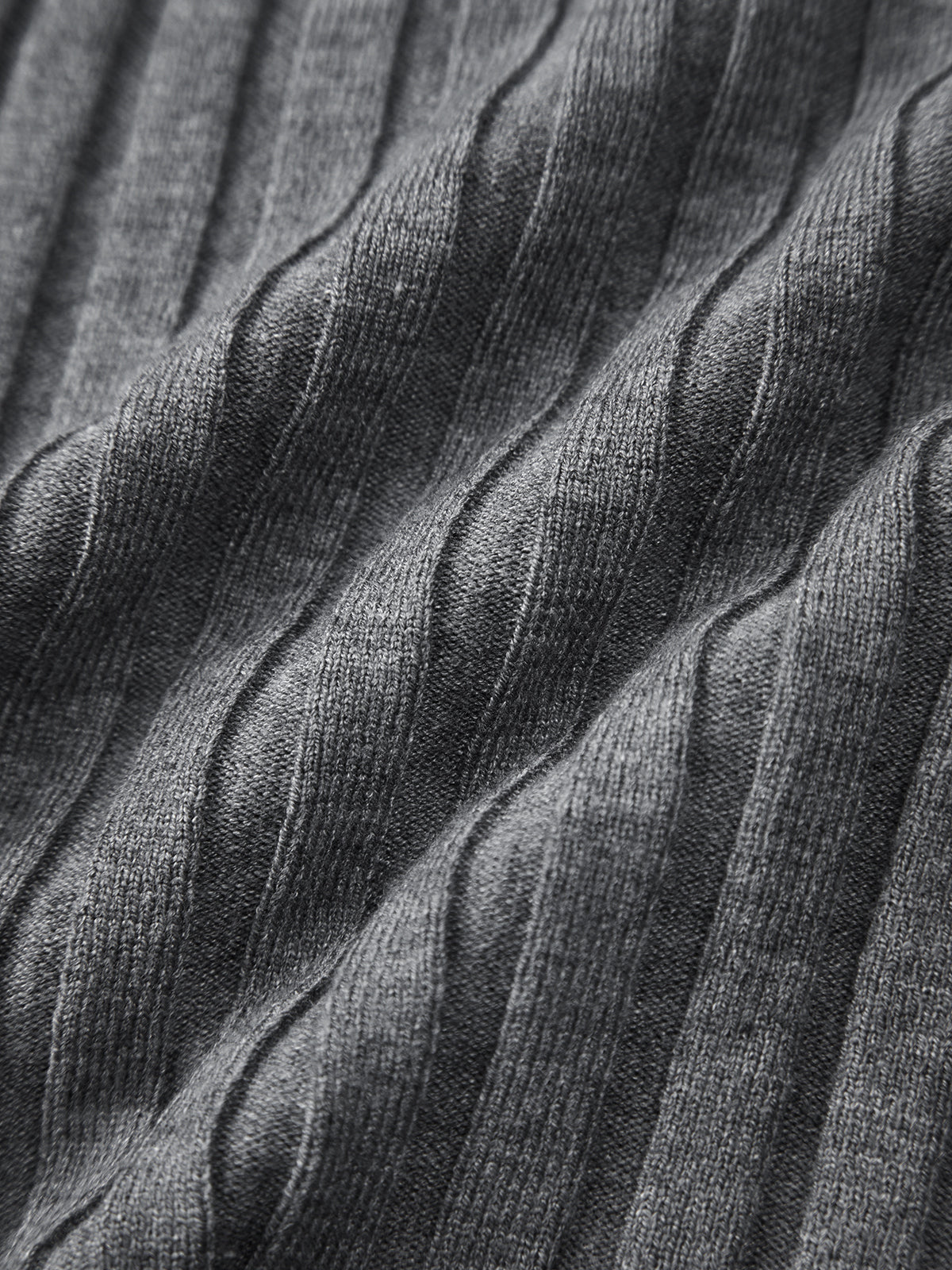 Grey V-Neck Textured Knit Long Sleeve Top