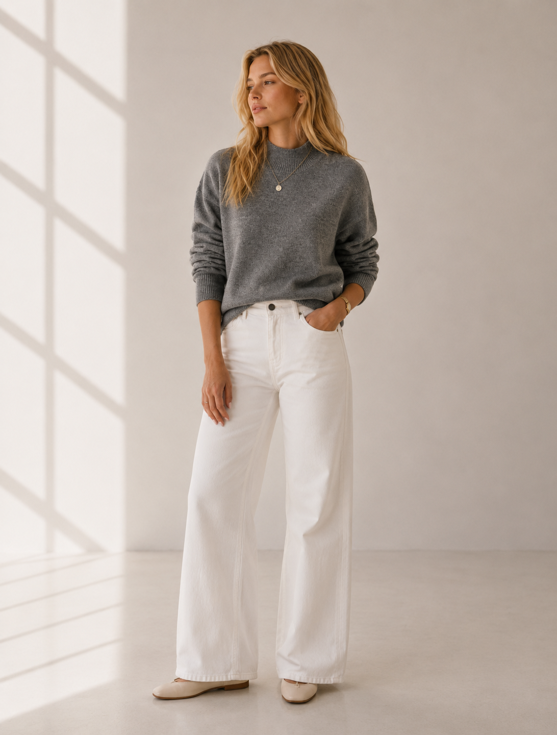 Mock Neck Drop Shoulder Knit Sweater
