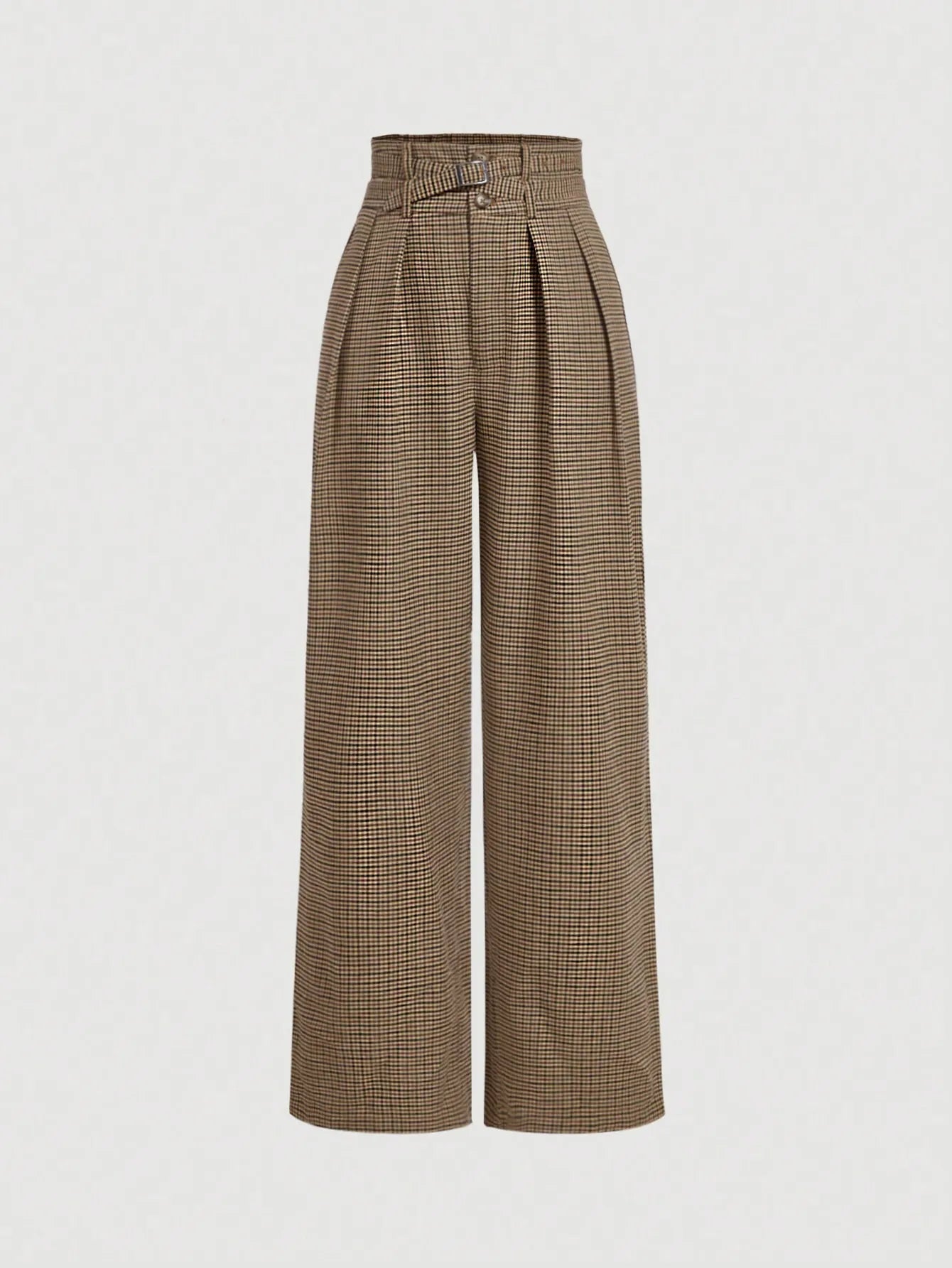 High Waist Plaid Wide Leg Trousers with Belt