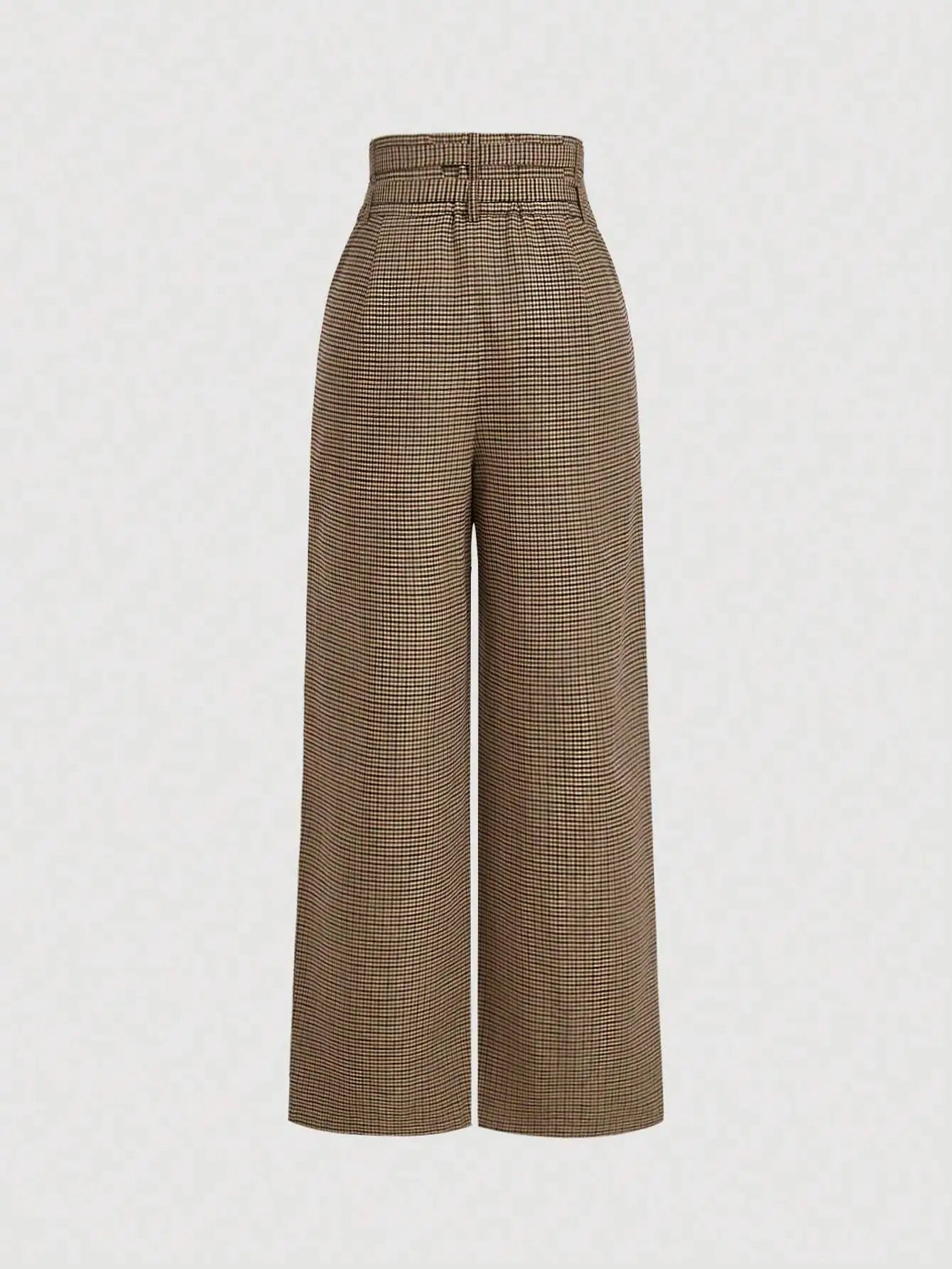High Waist Plaid Wide Leg Trousers with Belt