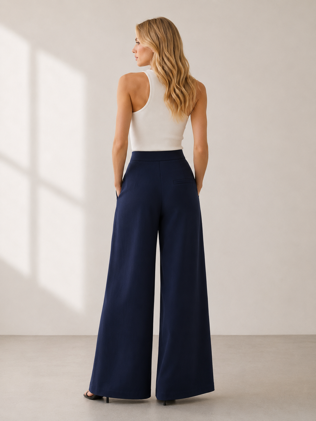 High Waist Pleated Wide Leg Tailored Trousers
