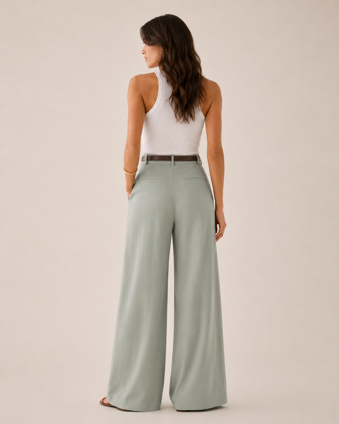 High Waist Straight Leg Linen Blend Trousers