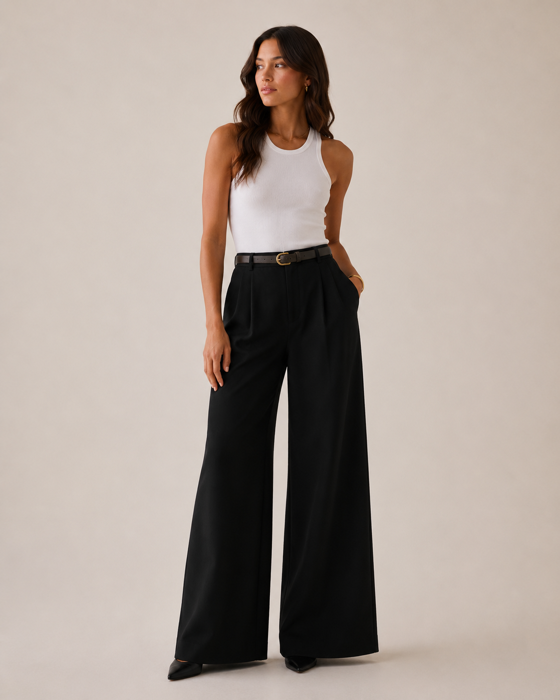 High Waist Straight Leg Linen Blend Trousers