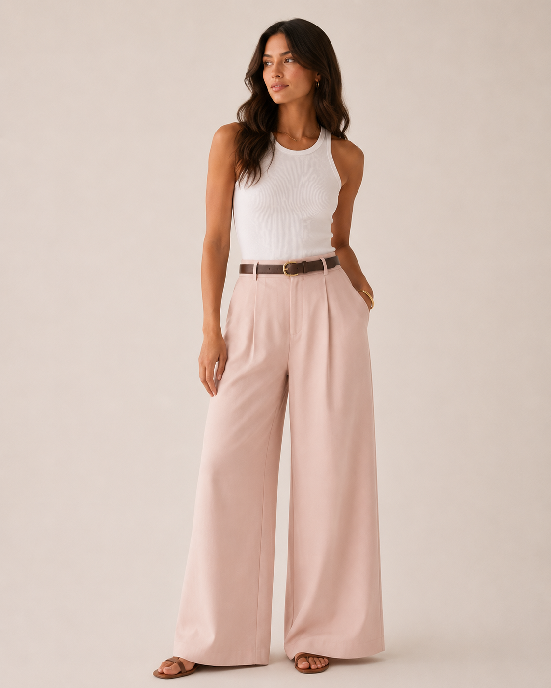 High Waist Straight Leg Linen Blend Trousers