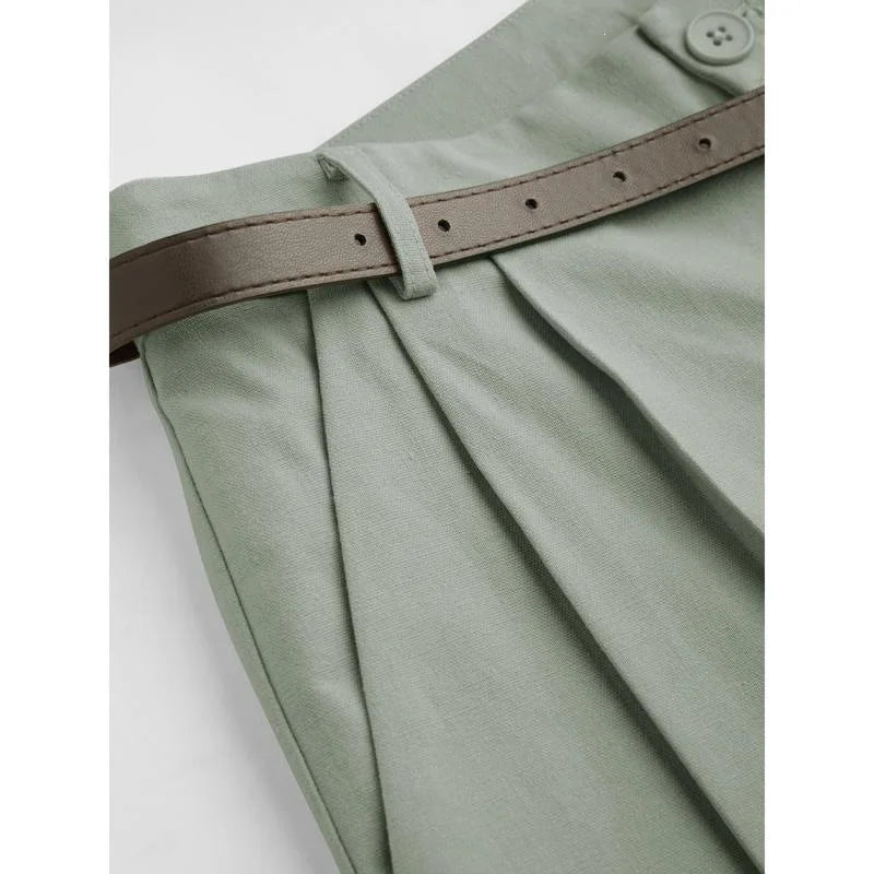 High Waist Straight Leg Linen Blend Trousers