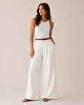 High Waist Straight Leg Linen Blend Trousers