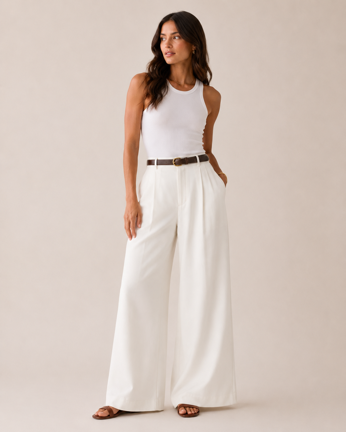 High Waist Straight Leg Linen Blend Trousers