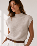 High Neck Cap Sleeve Knit Sweater Top