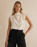 High Neck Sleeveless Draped Blouse