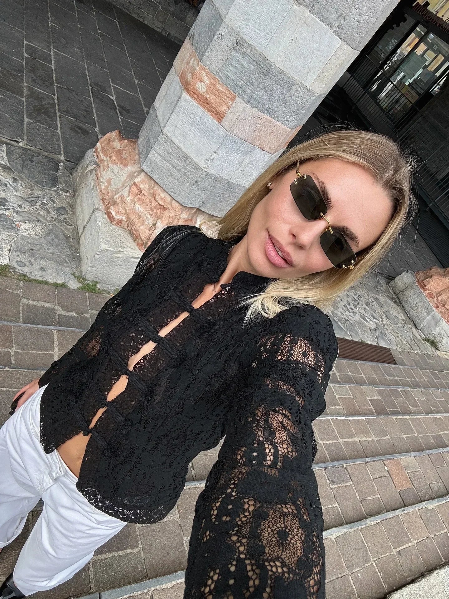 Lace Blouse with Puff Sleeves