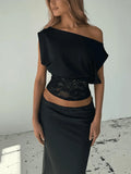 Lace Top with Inclined Shoulder
