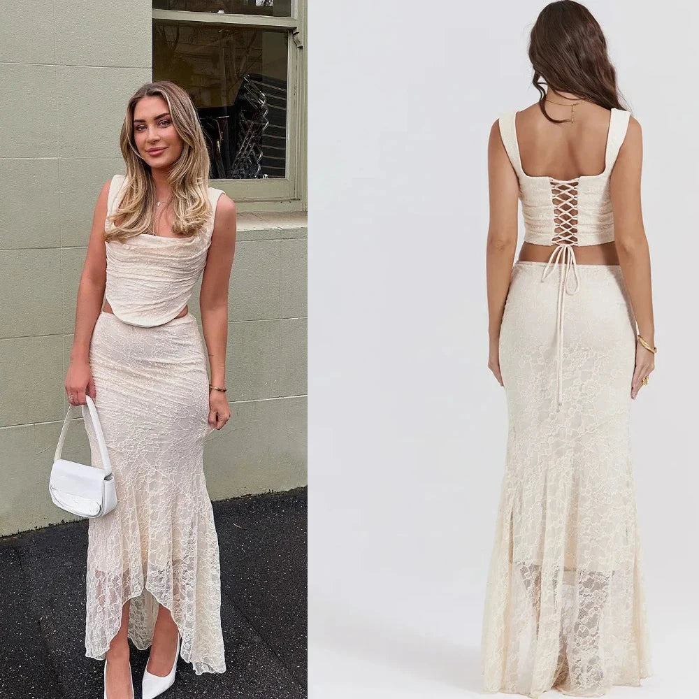 Lace Up Corset Top and Mermaid Skirt Co-ord Set
