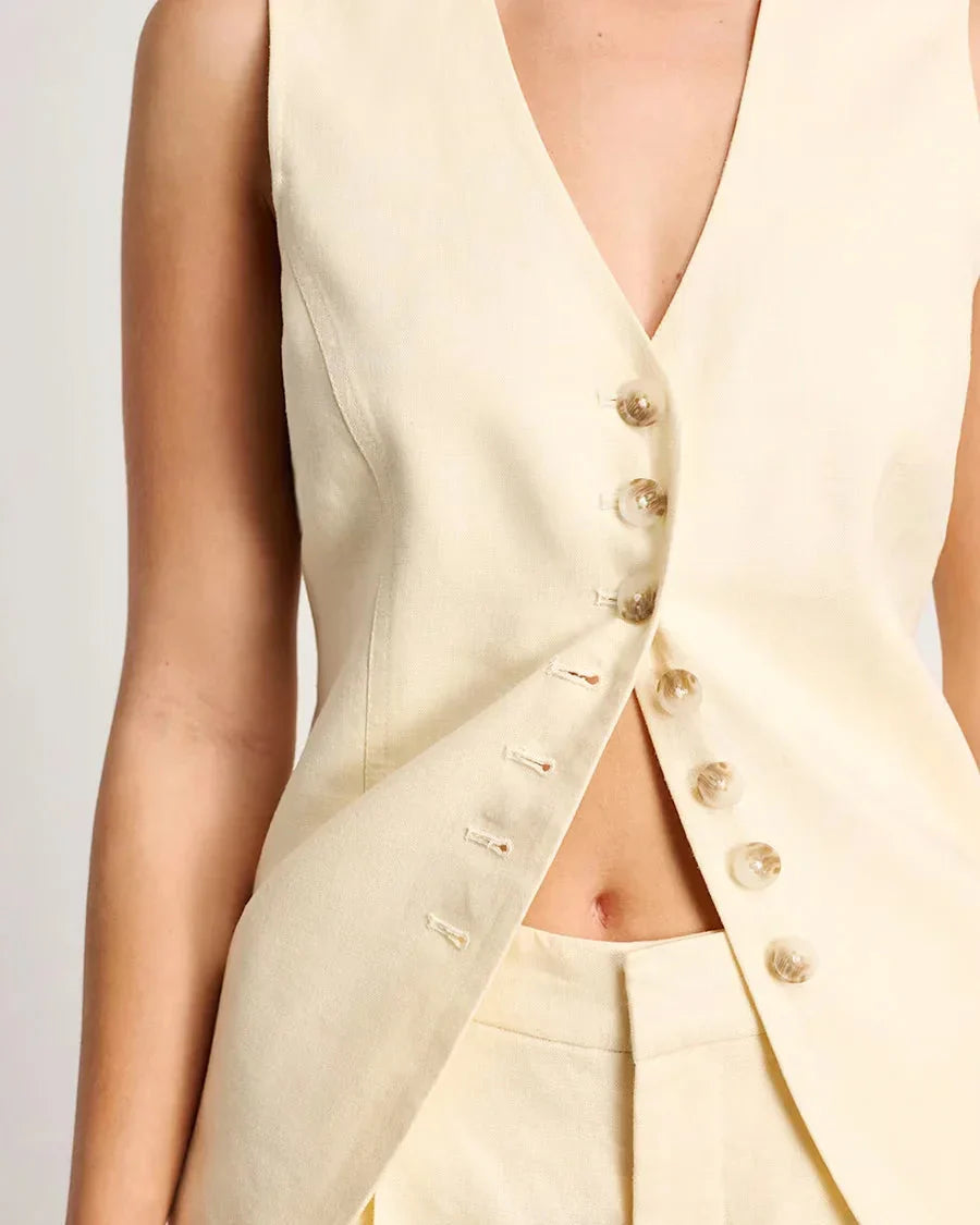 Linen V-Neck Tank Top and Shorts Co-ord Set