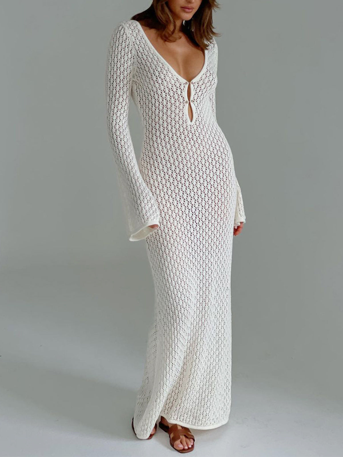 Long Sleeve Open Back Knit Maxi Dress