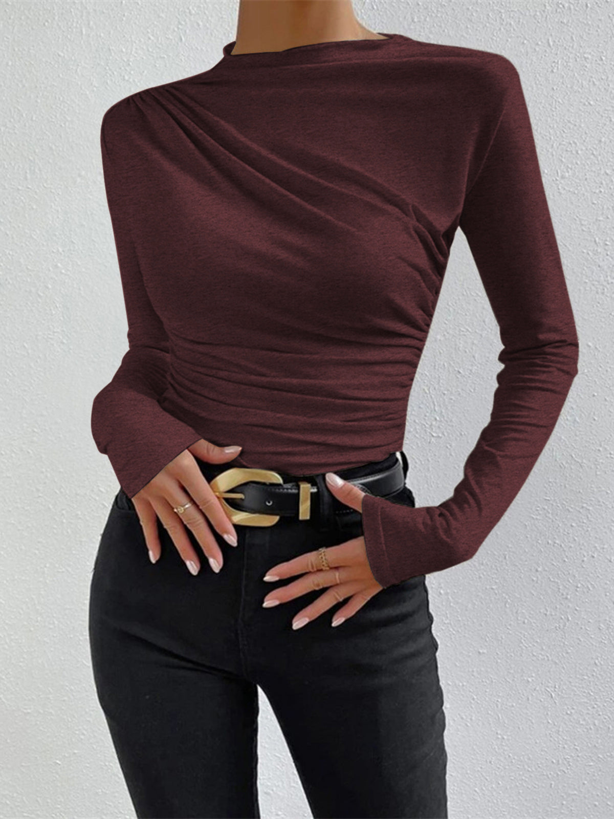Long Sleeve Top with Ruching Detail