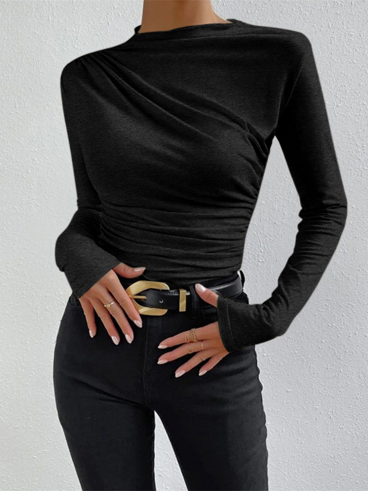 Long Sleeve Top with Ruching Detail