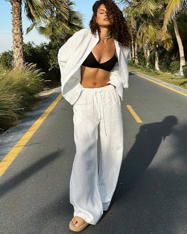 Loose Fit Shirt and Wide Leg Pants Set