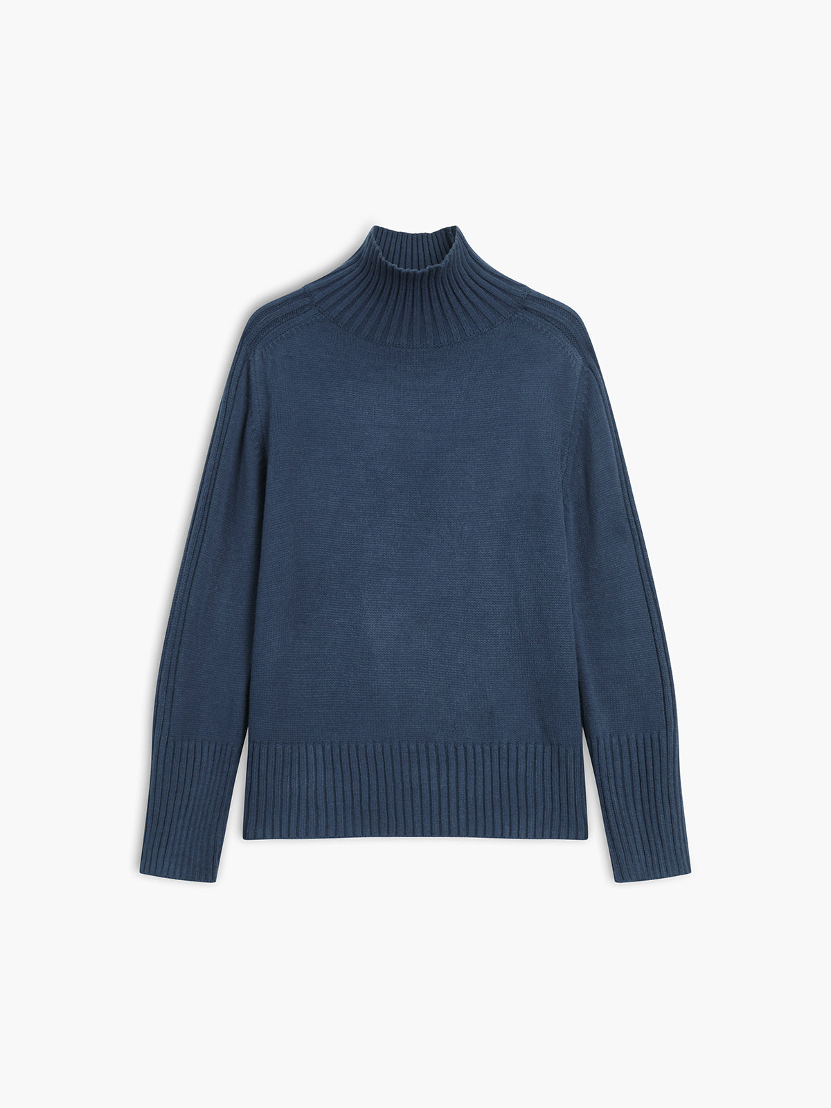 Navy Blue High Neck Long Sleeve Knit Sweater