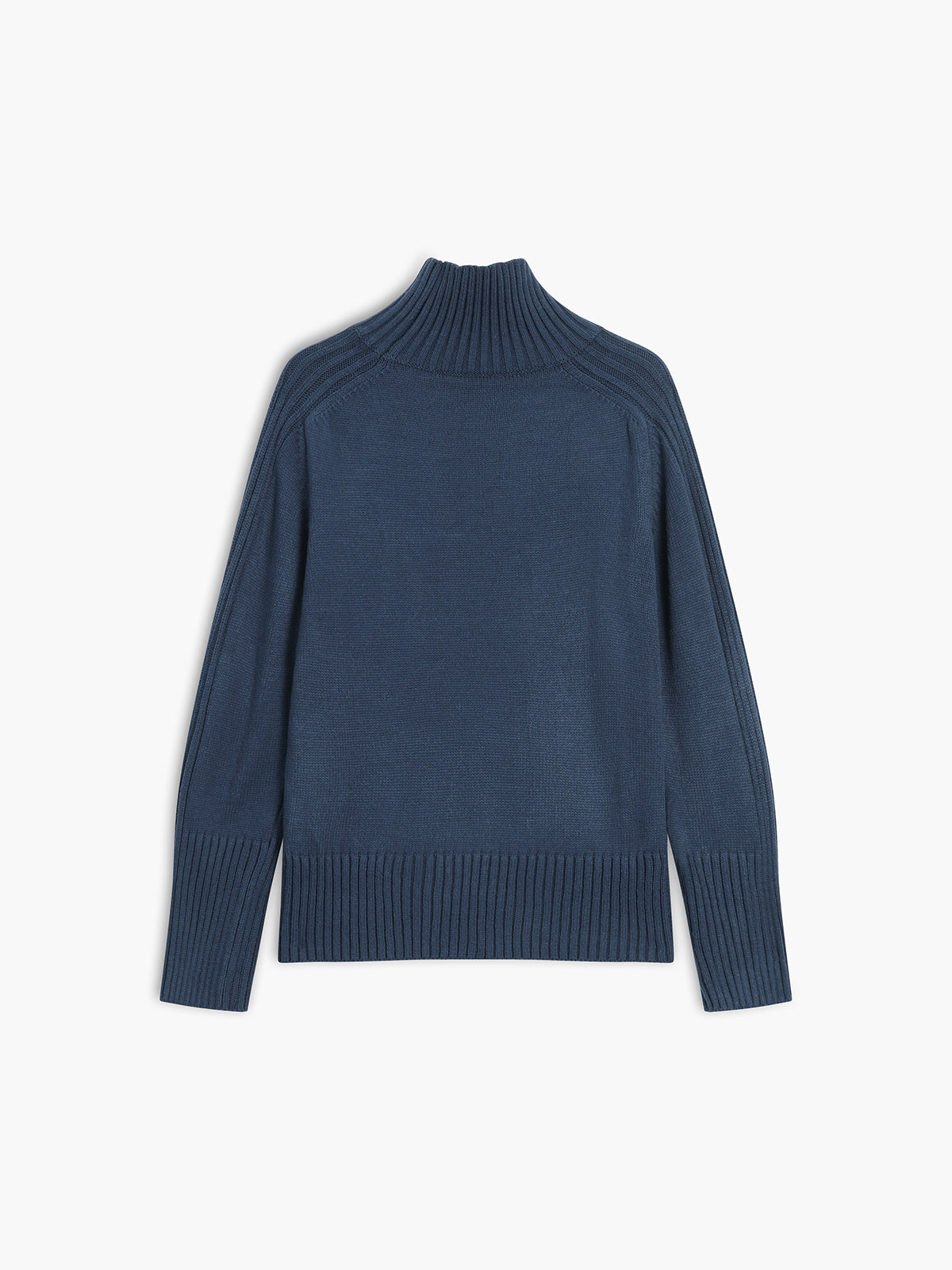 Navy Blue High Neck Long Sleeve Knit Sweater