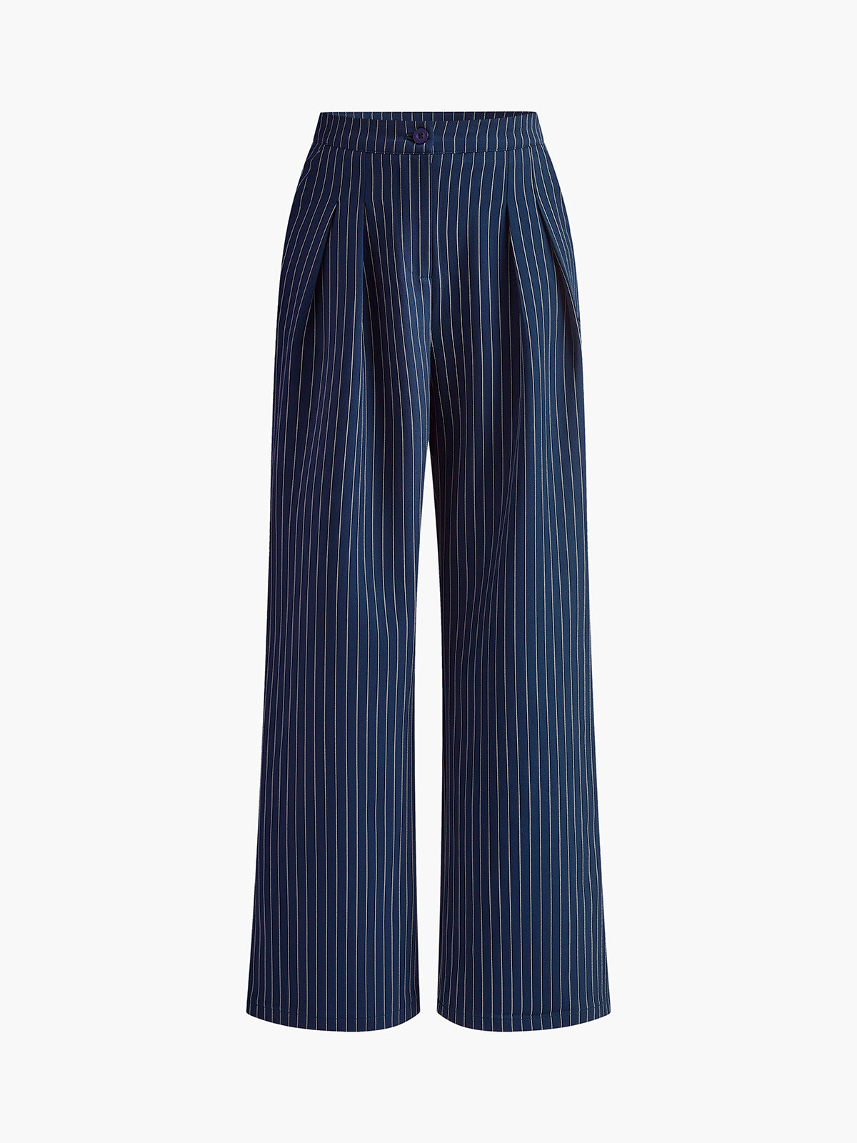 Navy Blue Pinstripe Pleated Wide Leg Trousers