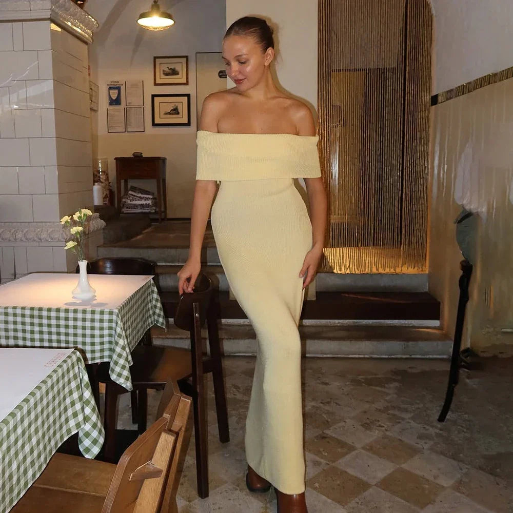 One Shoulder Knit Top and Slit Maxi Skirt Co-ord Set